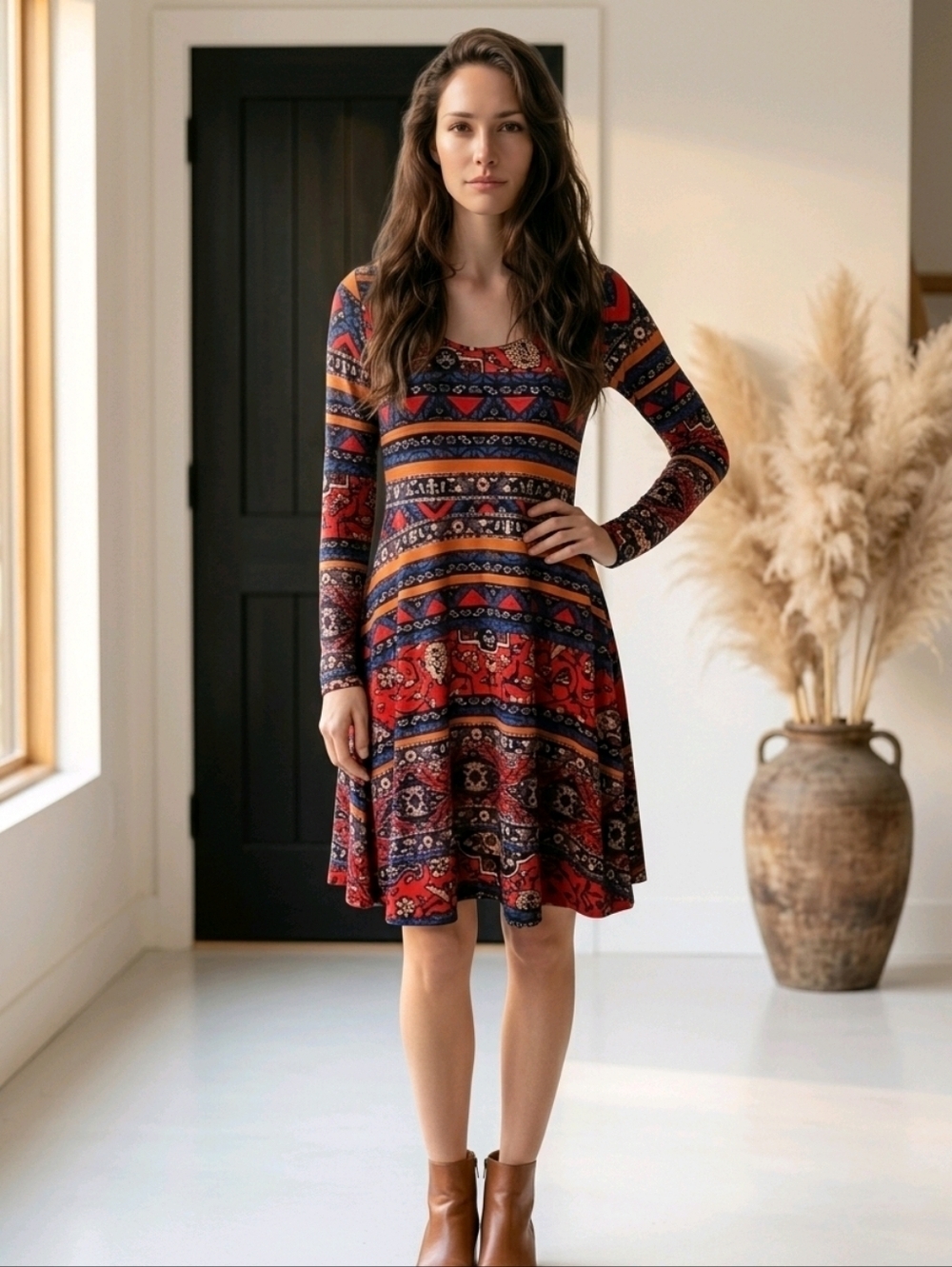 NWT Angie Multicolor Long Sleeve Skater Dress ~sz Large